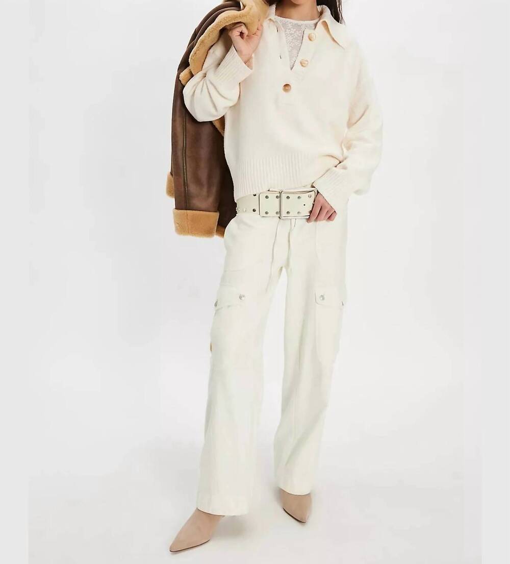 NEW FREE PEOPLE trading up polo sweater in enchanted oak